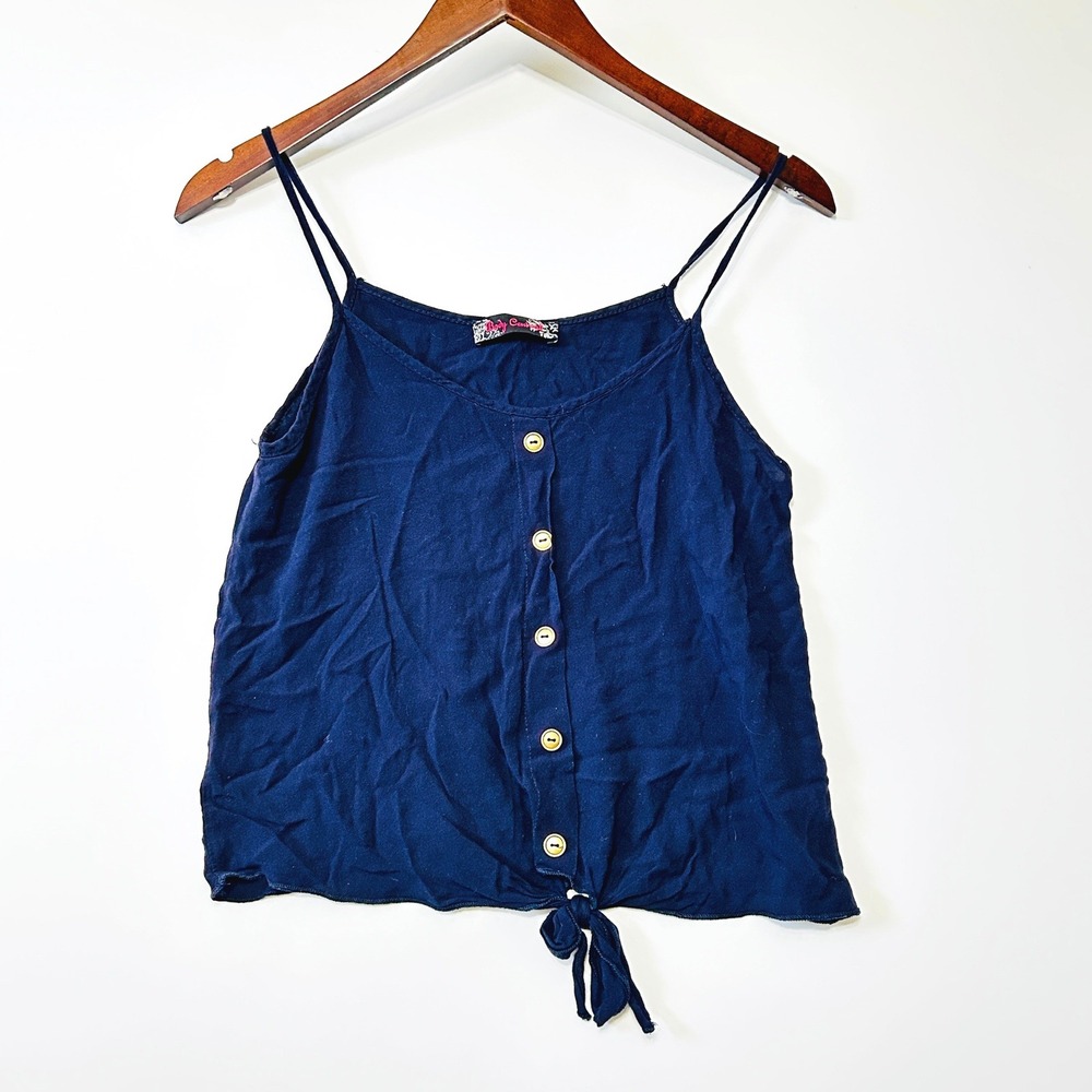 Y2K Body Central Tie Front Cami Button Top Size L/XL Sailor Navy Blue Strappy‎